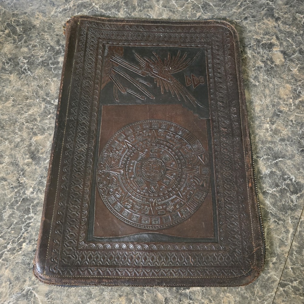 Vintage Large Hand Tooled Leather Photo Album Made By Arte Azteca Rare